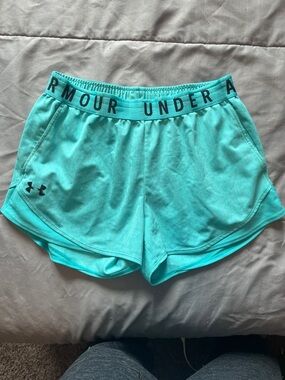 Under Armour Women's Teal Athletic Shorts with Logo Waistband